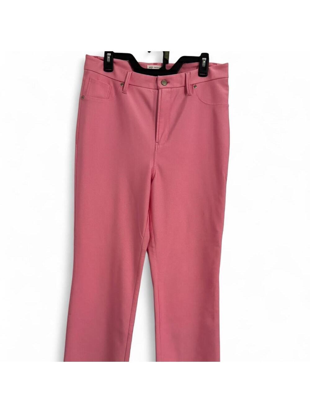 Good American Hot Pink Straight Leg Shiny Mid-rise Stretchy Pants Size 14